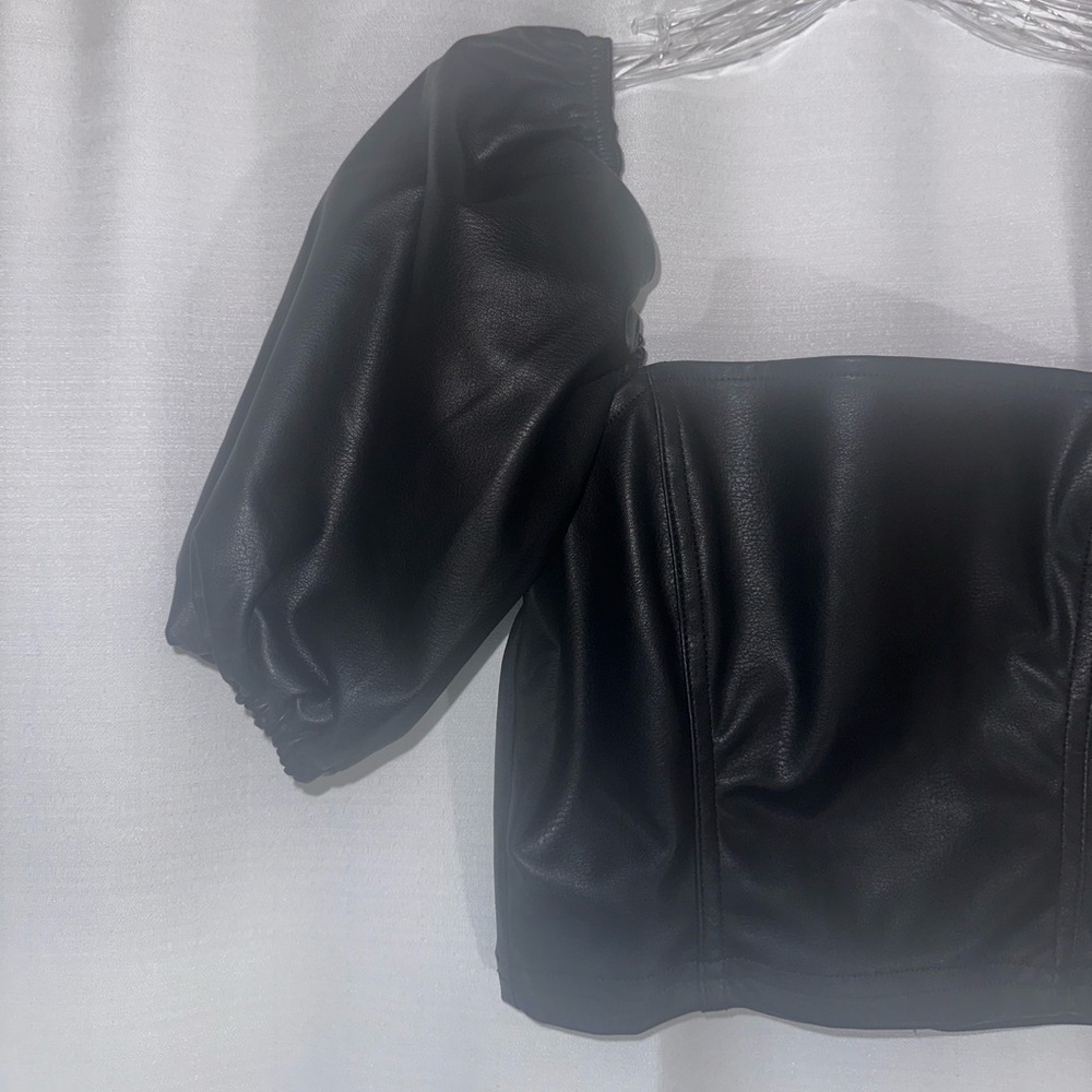 H&M Leather Puff Sleeve Corset Top - Picture 2 of 5
